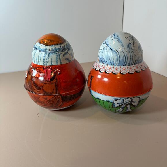 Set of 2 Vintage Mrs & Santa Claus Britol Ware Roly Poly Tobacco Tins Christmas - Picture 4 of 10